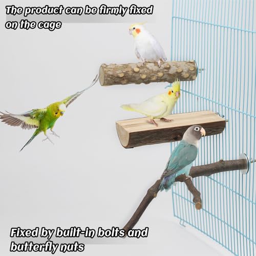 Image of Bird Perch Stand for Cage, Parrot Perch Natural Wood Stand Toys, Bird Accessories for Parakeet, Cockatiel, Macaws, Conures (5 PCS)