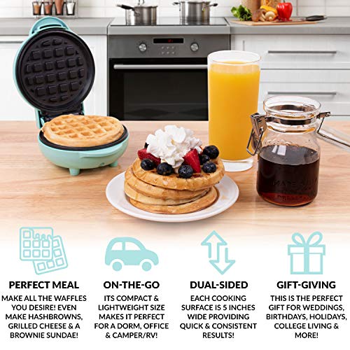 Nostalgia Mymini Personal Electric Waffle Maker, 5-Inch Cooking Surface, Waffle Iron For Hash Browns, French Toast, Grilled Cheese, Quesadilla, Brownies, Cookies, Aqua #TOP1