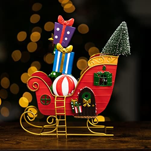 Marco Paul Christmas Hand Painted Metal Santas Sleigh Festive Ornament Decorative Xmas Home Free Standing Colourful Decoration Indoor Décor