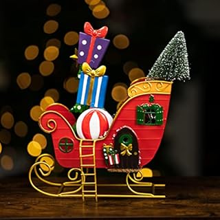 Marco Paul Christmas Hand Painted Metal Santas Sleigh Festive Ornament Decorative Xmas Home Free Standing Colourful Decoration Indoor Décor