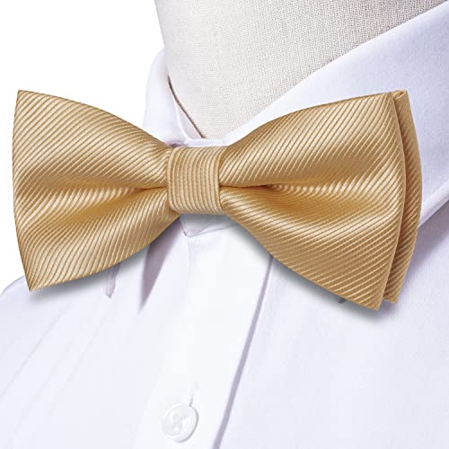Image of Hi-Tie Pre-Tied Bowties for Men Silk Bow Ties and Pocket Square Cufflinks Set Mens Wedding Party Formal,Champagne