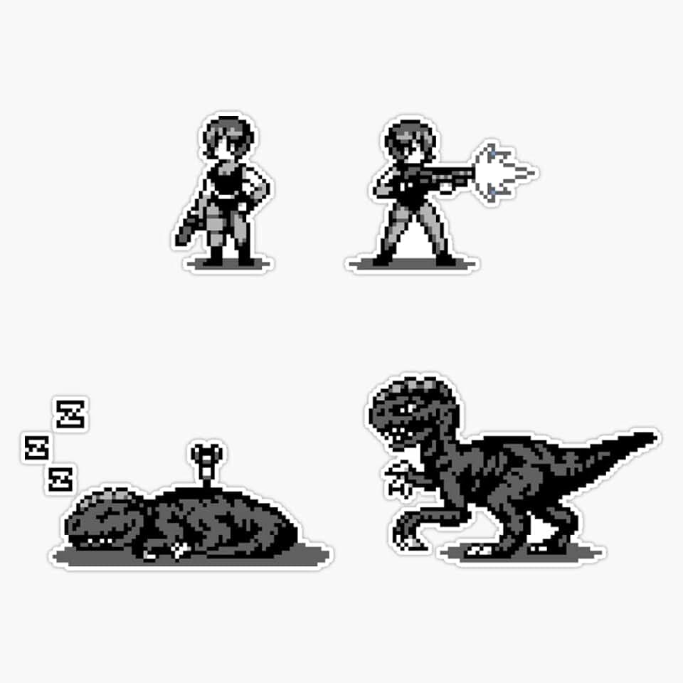 Dino Crisis Sprites Retro Pixel Art Gaming Characters T-Rex Dinosaur Classic Video Game 8-Bit Style 5" Vinyl Decal Bumper Sticker