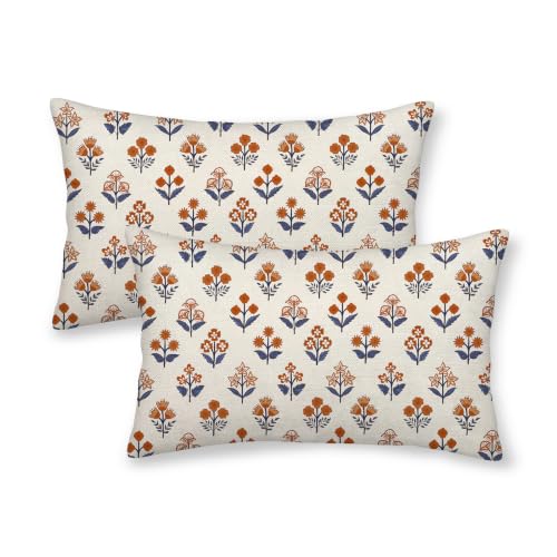 Taies coussin 12x20" orange brûlé bleu 2 pcs boho