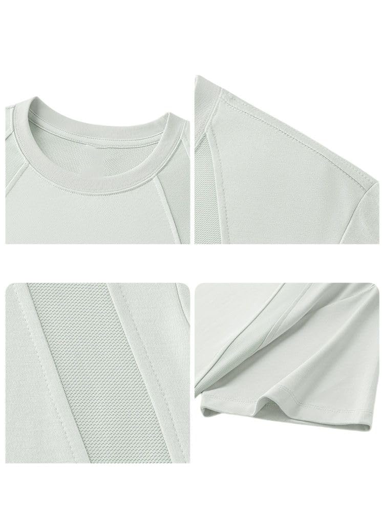 Maglietta da uomo a maniche corte in misto modal con scollo rotondo patchwork, vestibilità ampia, per allenamento, corsa, abbigliamento all'aperto