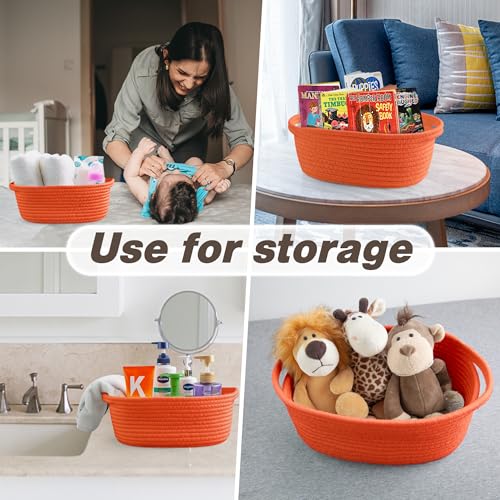 Image of Pro Goleem Small Woven Basket with Gift Bags and Ribbons Durable Baskets for Gifts Empty Small Rope Basket for Storage 12 inchX 8 inch X 5 inch Baby Toy Basket with Handles, Orange