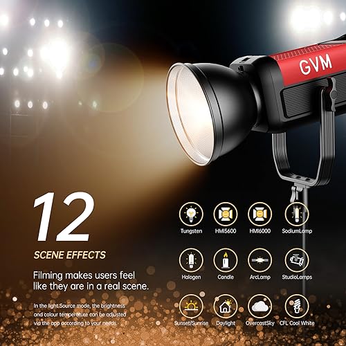 Image of GVM 300W Photography Lighting Bi-Color Video Light with Bowens Mount Lantern Softbox and Stand CRI 97+ CCT 2700K~6800K 12 Lighting Scenes App Control Studio Lights for Photography