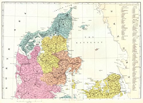 DENMARK. North Sheet. Jutland Seeland. Bacon - 1895 - old map - antique map - vintage map - Denmark maps