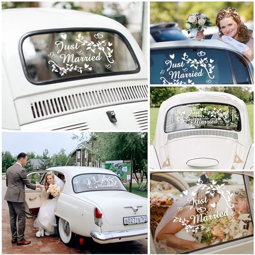 Autocollant Just Married, Decal Sticker mur Just Married vinyle Car Decal, Conception, Mural décoratif pour voiture de mariage Inscription, Stickers Retour Miroir de fenêtre de voiture Lune de Mie – vue 4