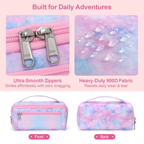 Image of Pencil Case for Girls, Durable Kids Pencil Pouch for School, Wide Opening Soft Bag with Handle, Fits 50 Pens & Markers (Pink Tie Die)
