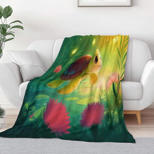 Generisch Fleece Kuscheldecke, Weich Wohndecke Niedlich Cartoon Tier Schildkröte Tagesdecke für Kinder Mädchen Jungen Jugendliche - überwurfdecke Grün Decke für Sofa Couch & Bett, 150 x 200 cm