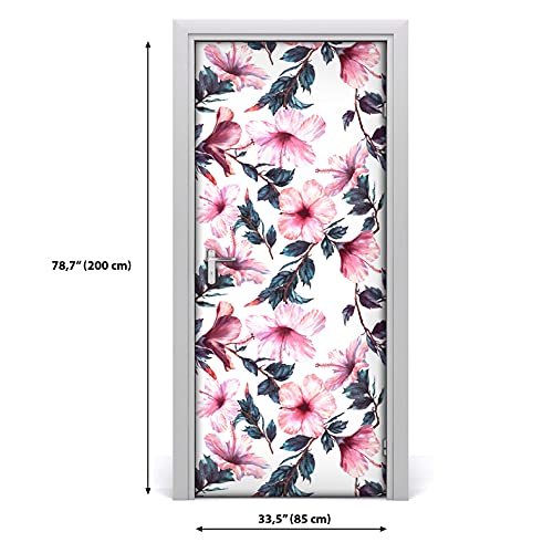 Papel pintado para puertas autoadhesivo de flores hibiscus vinilo decorativo 85x200cm 3