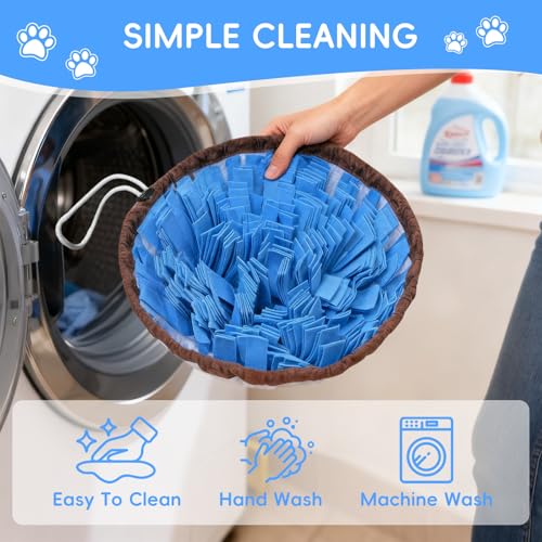 AMFUN Schnüffelteppich Hund, Schnüffelmatte zur Förderung, Welpen-Trainingsmatte für langsames Füttern, Rutschfest, Waschbar, Filz-Material, Lernspielzeug für kleine und große Hunde - Blau, 48 × 48 cm