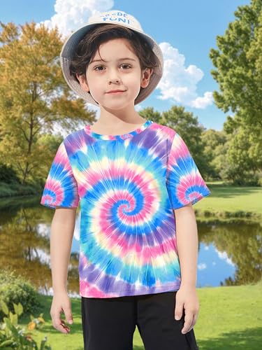 LAZYCHILD Kids Tie Dye Shirt Boys Girls Tie-Dye T-Shirt Neon Hippes Senior Shirts Tops Size 5-14 Years Age4