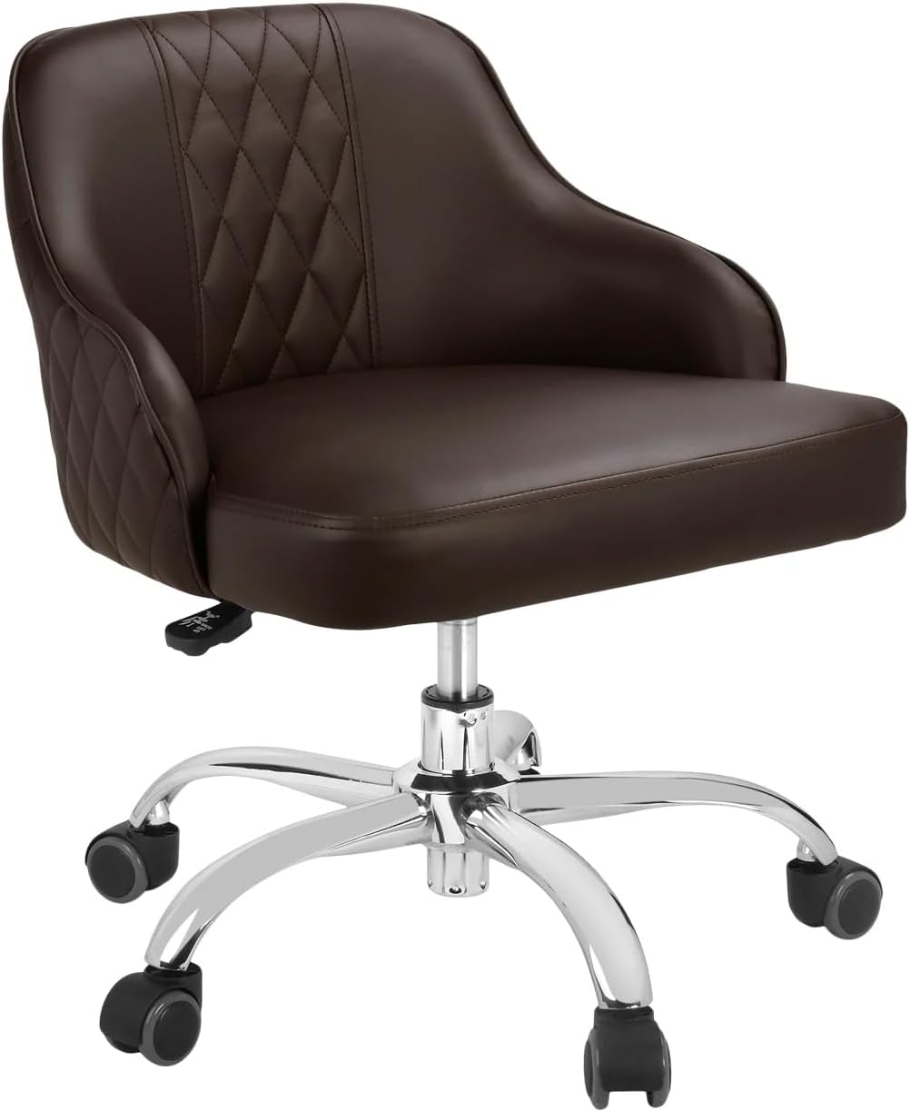 J & A YL Manicure Stool - Ergonomic Seat & Back, Adjustable Height, Diamond-Stitched Black Leatherette, Chrome Base, Silent Casters - JA-WI-YL-STO-Manicure (Black)