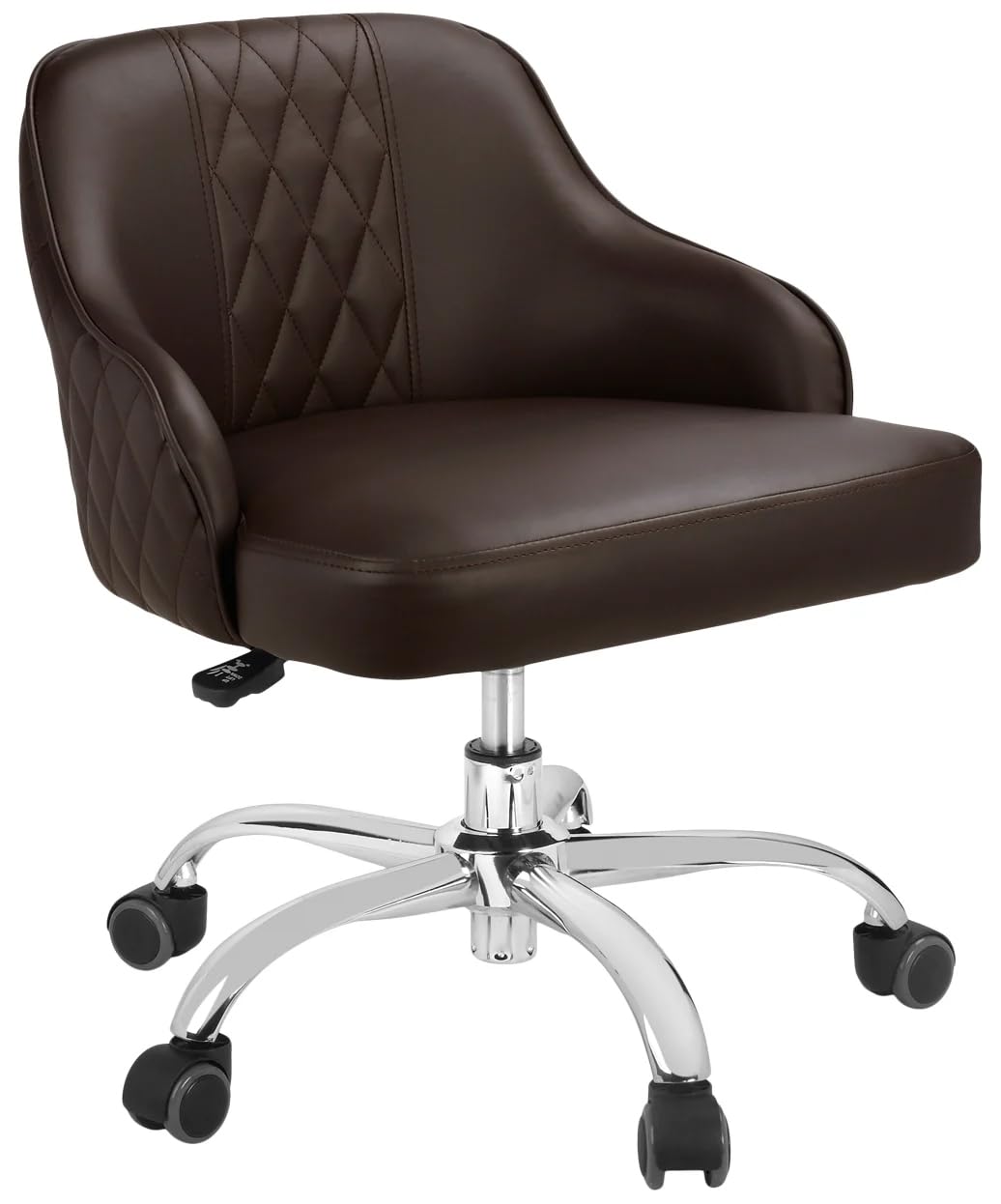 J & A YL Manicure Stool - Chocolate Soft Leatherette, Ergonomic Seat & Back, Adjustable Height, Chrome Legs, Silent Casters - JA-WI-YL-STO-Manicure