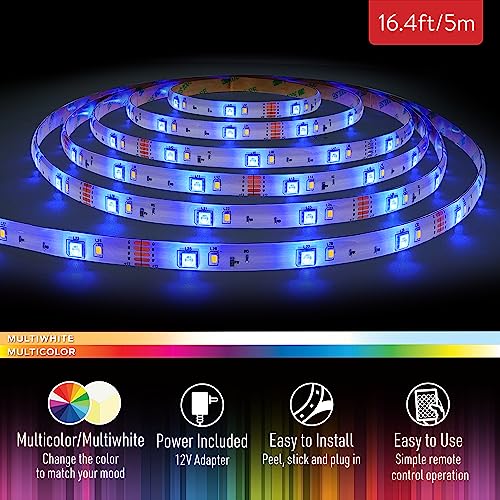 Image of XTREME Lit 16.4ft RGBW Color-Changing Indoor LED Light Strip, 12V Adapter, Easy DIY Installation