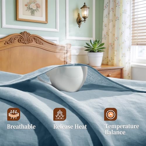 Image of 100% Pure Linen Sheet Set for Hot Sleepers, Breathable Natural Linen Sheets 4pcs, Bedding Set Deep Pocket Up to 16 inch Moisture-Wicking, Softens with Every Wash (Dusty Blue Queen)
