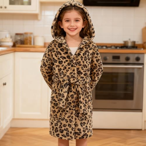 Image of Boys Girls Bathrobes,Toddler Boy Girl Robes,Children's Plush Soft Coral Fleece Hooded Pajamas Sleepwear for Kids