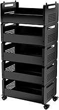 KWER 5-Tier Rolling Storage Cart with Wheels – Multi-Purpose Organizer for Kitchen, Bathroom, Kids’ Room & Office – Metal Utility Basket Rack (Black)