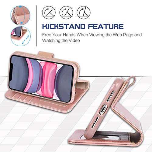 Arae Case For Iphone 11 Pu Leather Wallet Case Cover [Stand Feature] With Wrist Strap And [4-Slots] Id&Credit Cards Pocket For Iphone 11 6.1 Inch 2019 Released - Rosegold #TOP4