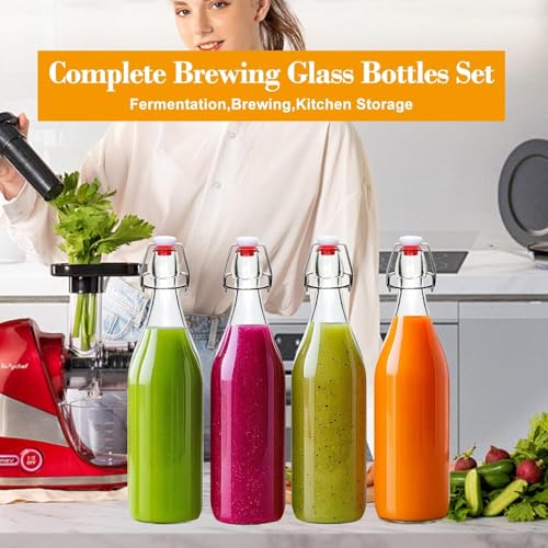 Image of Glassbunny Glass Bottle with Swing Cap 1000 ml Leakproof Airtight Flip Top 1 Litre Bottle with Stopper for Beverages Oil Vinegar Soda Kefir Beer Juice Fridge Water