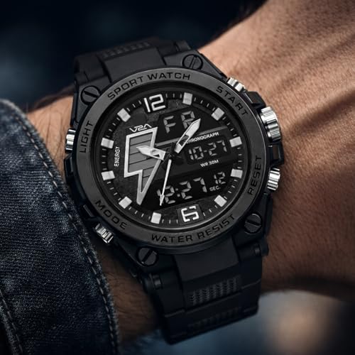 Image of V2A Stryke 45mm Analog Digital Sports Watch for Men | Hybrid Layered Dial | Alarm Stopwatch Backlight Day Date | TPU Strap | 30M Water Resistant | Gift for Mens