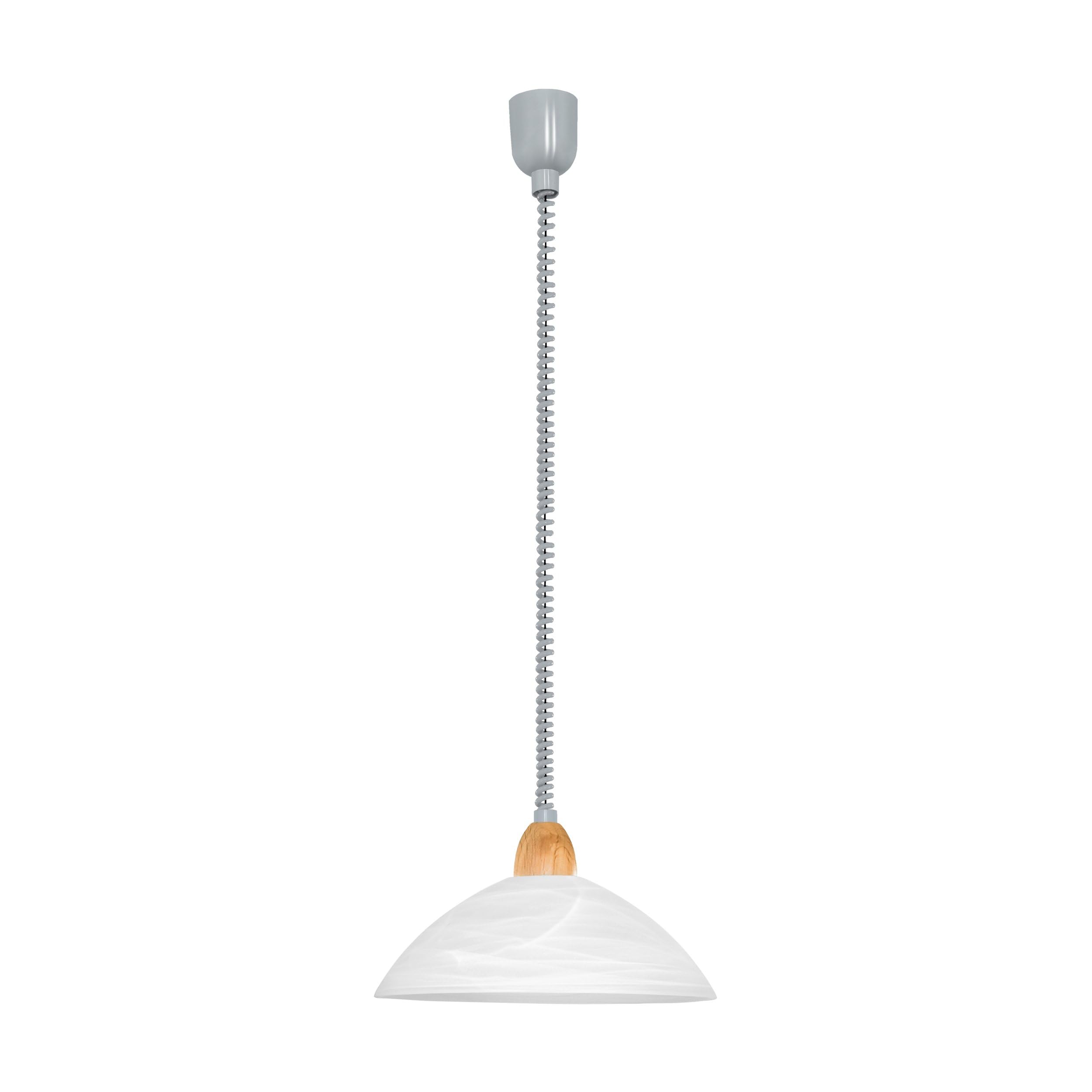 Eglo Lord 2 Lampadario, lampada a sospensione a 1 luce regolabile in | altezza, lampadario classico, vetro alabastro bianco, plastica in colore argento e legno, attacco E27