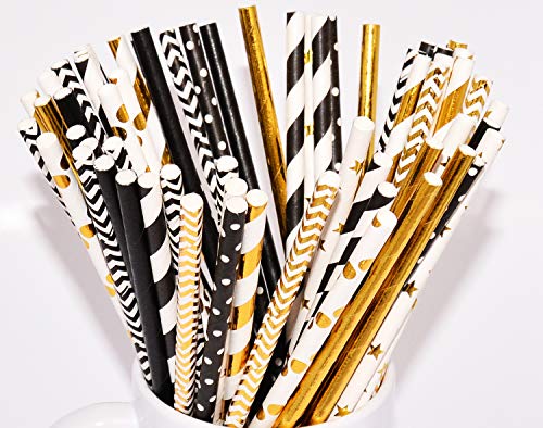 Pitillos de papel biodegradables negro y dorado 150 piezas miniatura 3