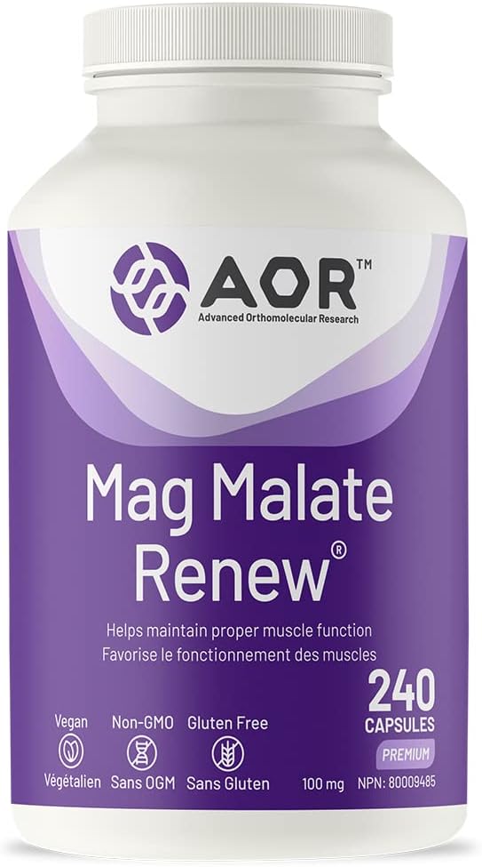 AOR AOR Mag Malate Renew 100mg, 240 Capsules 240-Day Supply - Elemental Magnesium Blend with Malic Acid, Supports Relaxation, Restful Nights, Clear Thinking & Comfortable Muscles, Vegan and Non-GMO