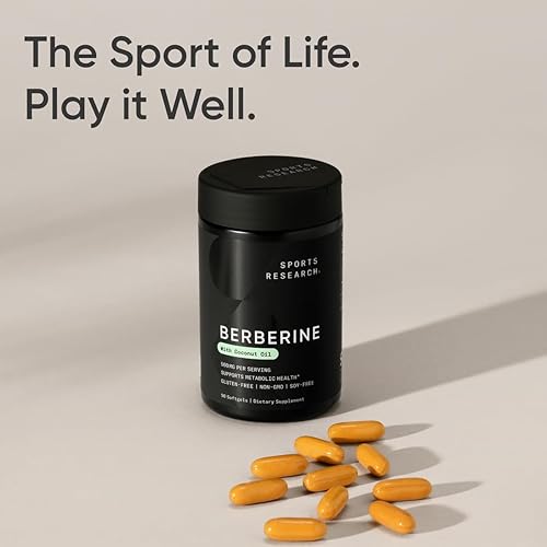 Miniatura 7 de Sports Research Suplemento de berberina con aceite de coco, apoyo metabólico a base de hierbas y ayurvédicas para la salud, berberina de 500 mg, 90