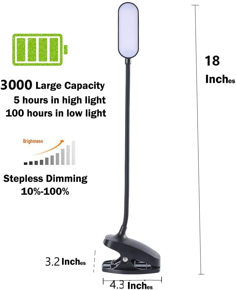 Lampe De Bureau à Pince COLORLIFE 7W LED – 2600 MAh Rechargeable, Col De Cygne Flexible, Luminosité 10-100%