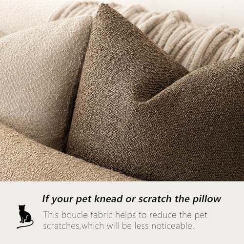Image of Foindtower Set of 2, Decorative Textured Boucle Throw Pillow Covers Accent Solid Pillow Cases Neutral Soft Couch Cushion Case for Chair Sofa Bedroom Living Room Home Decor 24x24Inch Chocolate