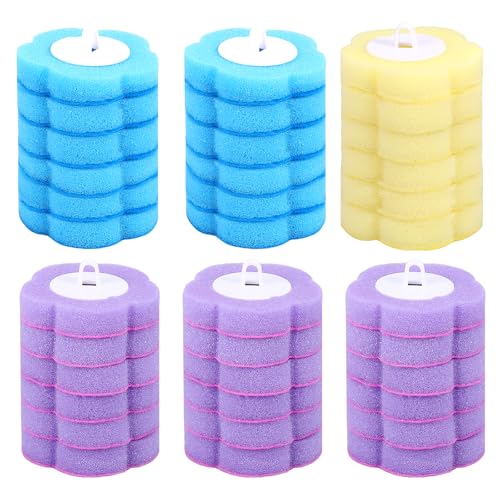 36 Escobilla Baño Desechable Rellenos Escobilla WC Desechable Cabezal de Recambio de Cabezal de Esponja para Lavabo, bañera, Piscina, fregona (Azul/Morado/Amarillo)