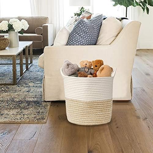 Briful Cotton Rope Storage Basket 28cmx28cm Foldable Laundry Basket Woven Baskets with Handle Washing Hamper Basket for Toys Blankets Sundries Crafts, Wheat