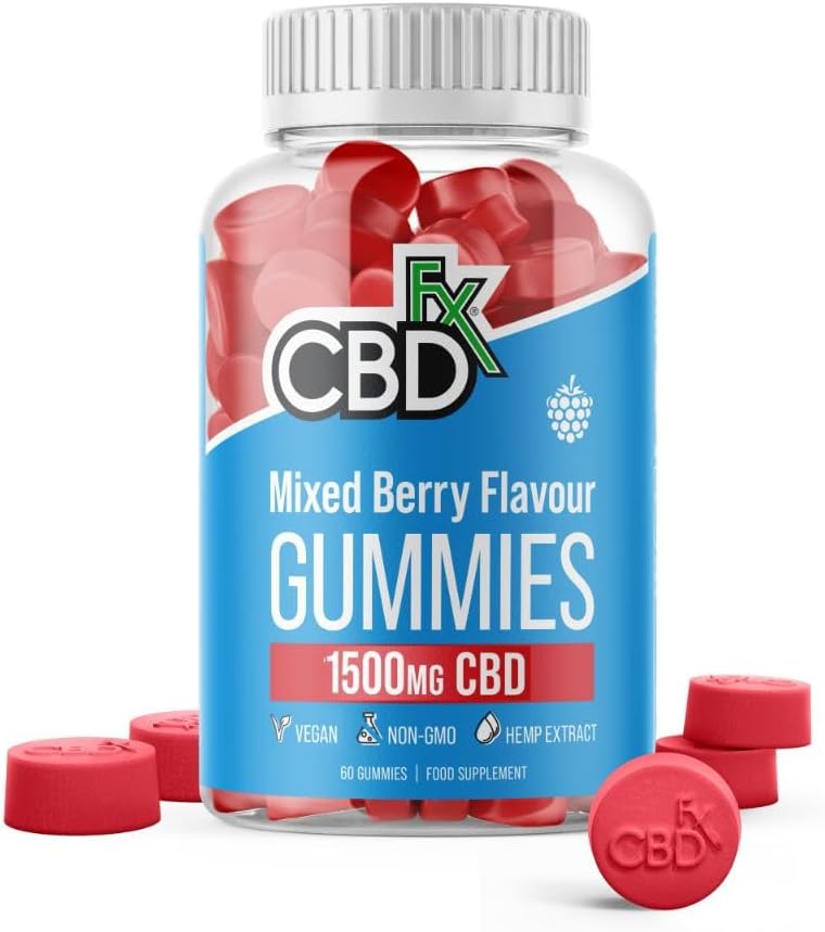 CBDfx 1500mg High Strength Mixed Berry CBD Gummies, 25mg per Gummy, Natural Sleep and Anxiety Support, Vegan Gummies No THC (60x Bottle) : Amazon.co.uk