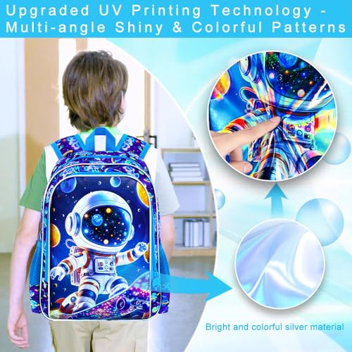 Image of 3Pcs Space Backpack for School, Boys Astronaut Bookbag with Lunch Box, 16 inch Kids Backpacks for Elementary Preschool Kindergarten (Blue)