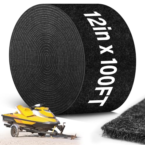 12inch X 100FT Boat Trailer Bunk Carpet,25OZ Extra Thick & Marine Carpet Black Padding Polyester Boat Trailer Bunks Replacement Pad,Bunker Material Covers-Premium Grade Quality