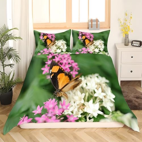 Housse de couette 220x240 fleurs imprimé papillon avec fermeture éclair - 3