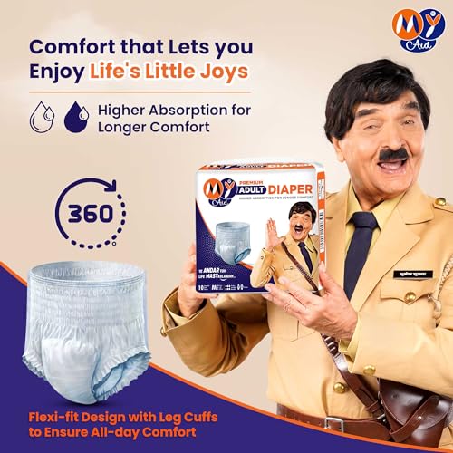 Image of Premium Unisex Pant Style Adult Diapers With Wetness Indicator, Elastic-Waist, Fast Absorption, Leakproof, Odour Lock & Anti-Bacterial 50 Count (M,Pack of 5)