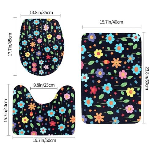 Tapis de salle de bain facile à nettoyer antidérapant fleurs - 3