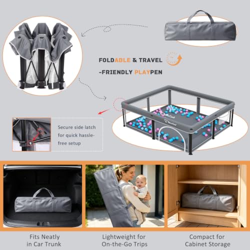 Image of TOREVSIOR Foldable Baby Playpen with Mat, 50 inchx71 inch F oldable P laypen for Babies and Toddlers, Indoor & Outdoor Kids Safety Play Pen, Portable Play Yard, Foldable Baby Playpen with 50 Ocean Balls