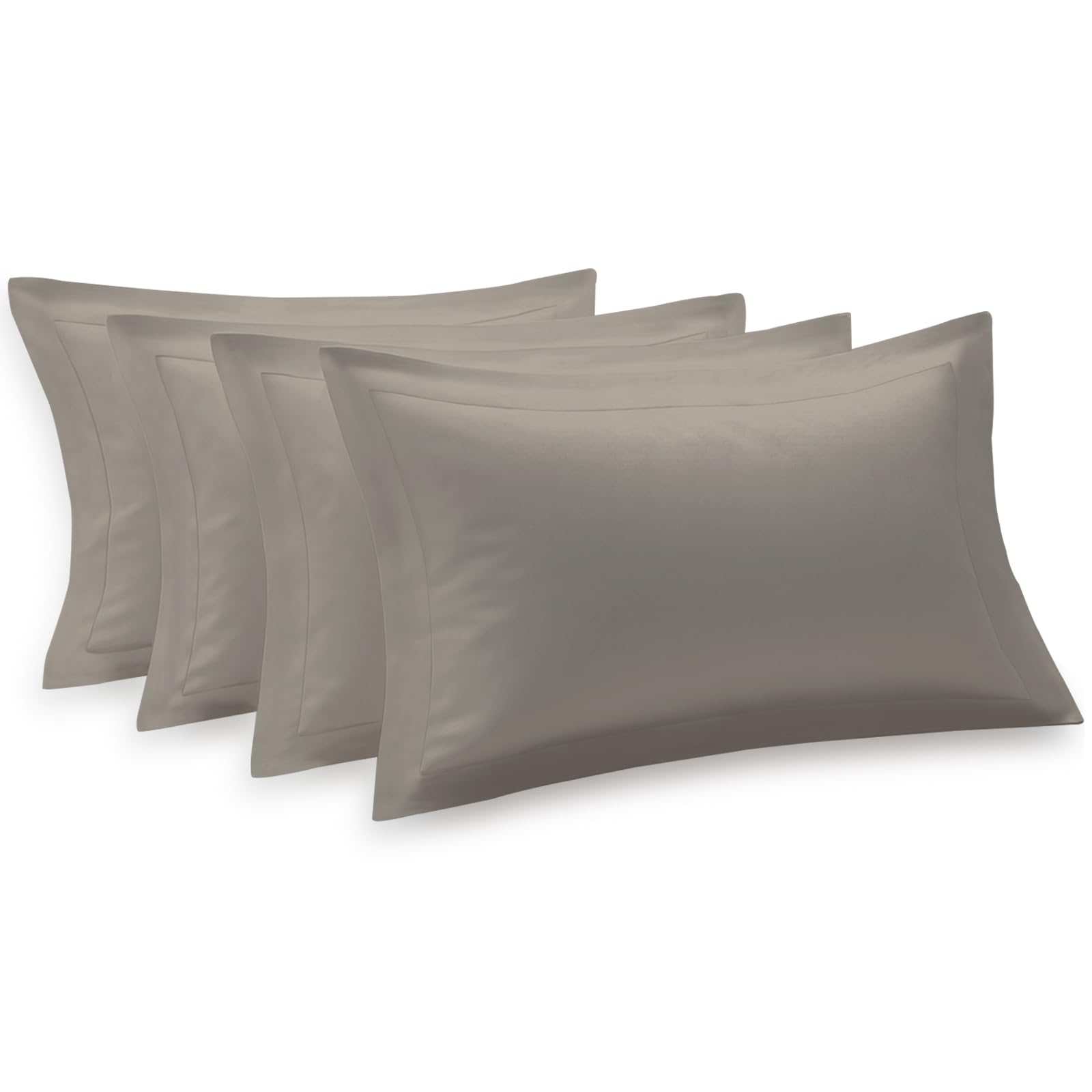 Pizuna 100% Cotton Standard Pillow Cases 4 Pack Simply Taupe 50x75cm 600 Thread Count Long Staple Combed Cotton Oxford Pillow Cases Soft Sateen Pillows 4 Pack Hotel Quality