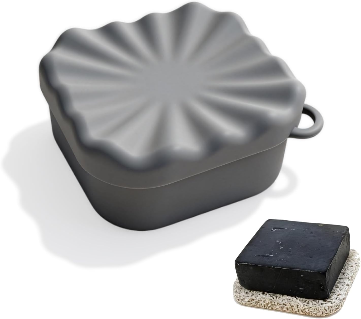 Leakproof Travel Soap Case, Elimeta Square Silicone Soap Container with Lid Shatterproof Shower Holder Bar for Bathroom Camping Outdoor (Black)
