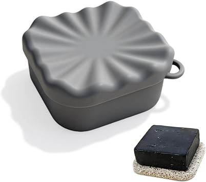 Leakproof Travel Soap Case, Elimeta Square Silicone Soap Container with Lid Shatterproof Shower Holder Bar for Bathroom Camping Outdoor Gray