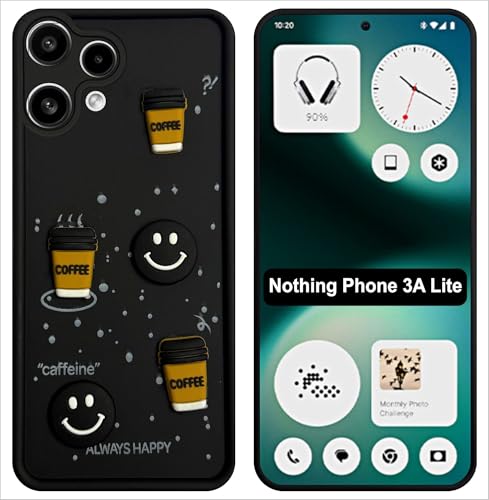 Image of SBMS Silicone Back Cover Case for Nothing Phone 3A Lite | Cute Fun 3D Cartoon, Coffee Design Silicone Case | Camera Protection Bump | Shockproof Case for Nothing Phone 3A Lite (Coffe Mug Black)