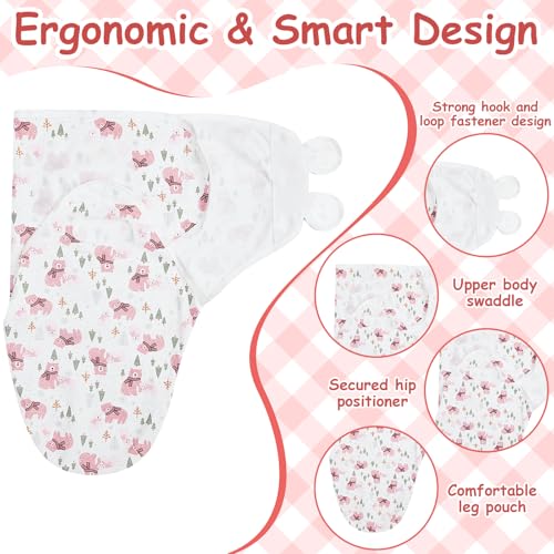 Image of Ramede 6-Pack Preemie Baby Swaddle Blankets with Hats, Breathable 100% Cotton Baby Swaddles, Suitable for Preemie Babies and Newborns, Soft Cotton, Adjustable(Bear,Pink)