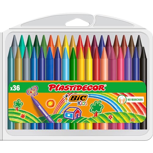 BIC Kids Ceras de Colores para Niños, Plastidecor, Colores Surtidos, Óptimo Para Colorear y Dibujar, Material Escolar, 36 Unidad (Paquete de 1), Clásico, Modelo Surtido