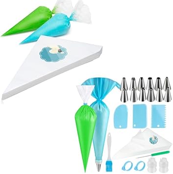 Icing Pastry Piping Bags - 100 Pack-12 Inch Piping Bags - 122Pcs Piping Bags and Tips Set Cake Decorating Tipless Piping Bag for Chocolate Royal Icing Cupcake Cream Frosting Cookies Decoration