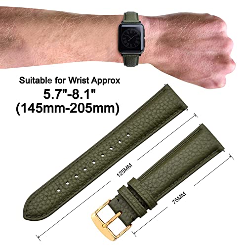 Image of ANNEFIT Watch Band 16mm, Quick Release Textured Padded Leather Straps with Gold Buckle for Men and Women (Army Green)