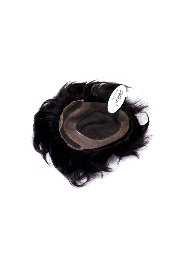 SkyHair 9x6 Front Lace Hair Patch for Men, 100% Natural Human Hair Wig, Real and Discreet Hairline System, Undetectable Natural Black Hair Toupee Install with Hair Patch Clips, Glue or Tape 2